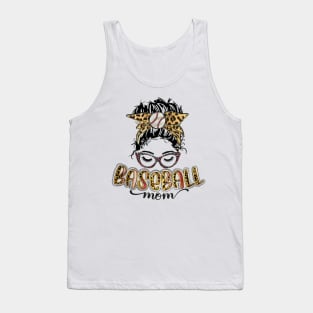 Baseball Mom Messy Bun Leopard Tank Top